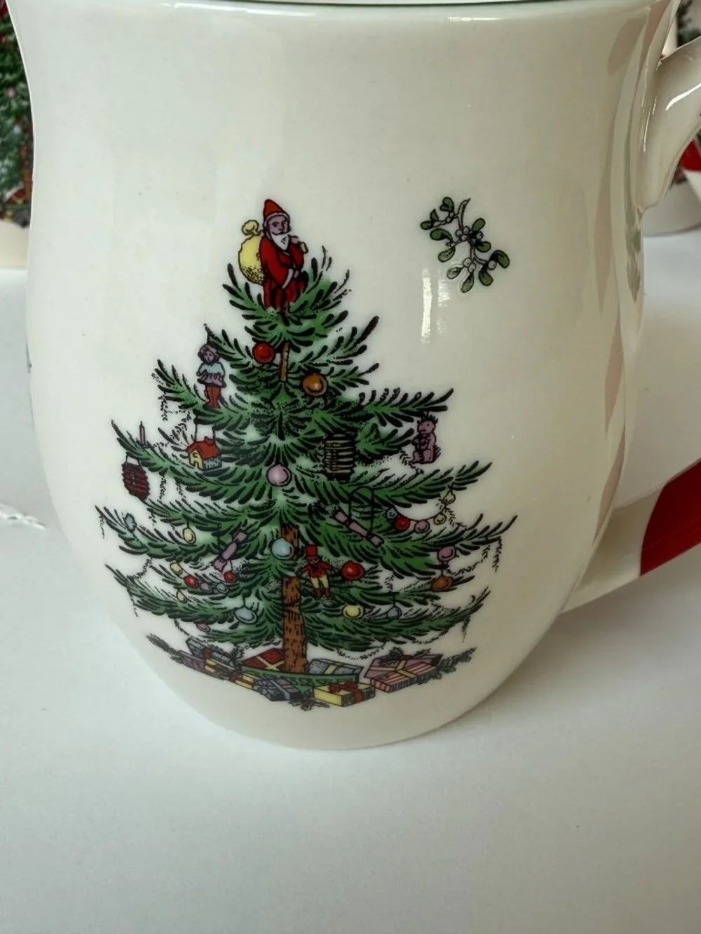 Spode Peppermint Handle Mugs Christmas Tree Set of 4 Candy Cane Santa 14 oz